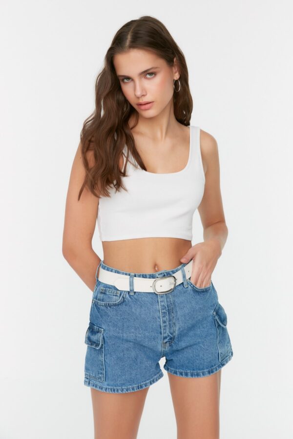 Trendyol Blue Cargo Pocket Detailed Denim Shorts