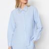 Trendyol Blue Collar Accessory Detail Woven Cotton Shirt