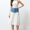 Trendyol Blue Color Block High Waist Midi Denim Skirt