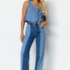 Trendyol Blue Color Block magas derékú széles szárú farmer