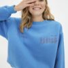 Trendyol Blue Crew Neck Basic Fit Printed Fleece Inside Knitted Sweatshirt