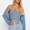 Trendyol Blue Crop V nyaki kötöttáru Cardigan