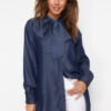 Trendyol Blue Denim Modest Oversize Shirt with Tie Detail