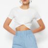 Trendyol Blue Elastic Waist Denim Shorts