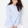 Trendyol Blue Embroidery Detailed Cotton Blend Woven Shirt