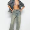 Trendyol Blue Faded Effect Vintage Normal Waist Wide Leg Jeans
