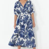 Trendyol Blue Floral A-Line Double-Breasted Midi Woven Dress