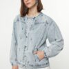 Trendyol Blue Floral Embroidered Denim Jacket