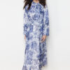 Trendyol Blue Floral Pattern Lined Long Chiffon Evening Dress