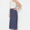 Trendyol Blue Floral Patterned Viscose Fabric Midi Length Woven Skirt