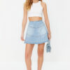 Trendyol Blue Flounce High Waist Mini Denim Skirt