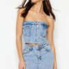 Trendyol Blue Front Buttoned Pocket Detail Strapless Collar Denim Crop Bustier