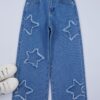 Trendyol Blue Geometric Cotton Denim Pants