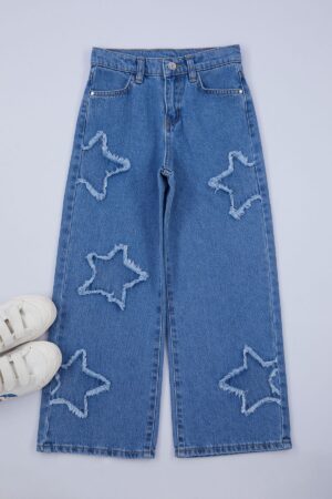 Trendyol Blue Geometric Cotton Denim Pants