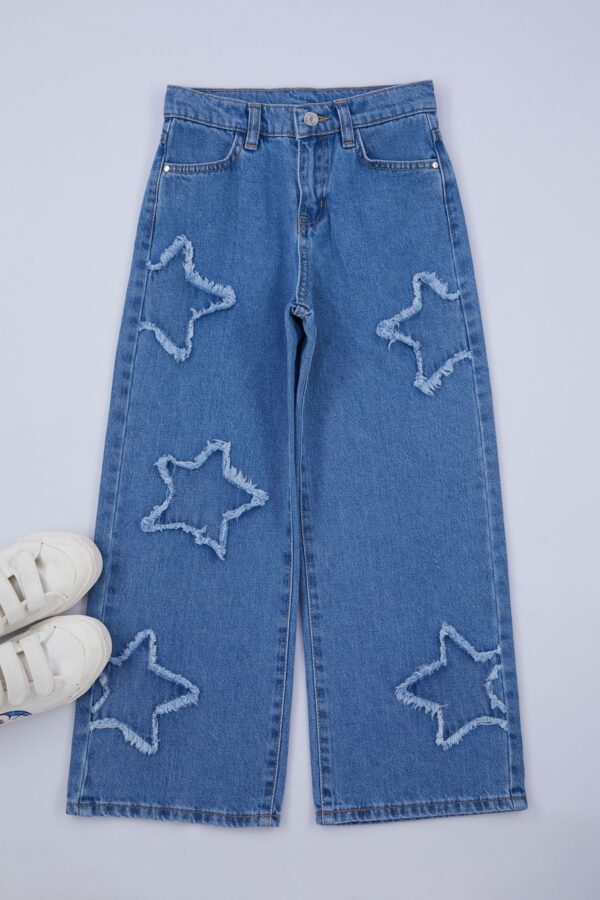 Trendyol Blue Geometric Cotton Denim Pants