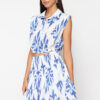 Trendyol Blue Gimped Skirt with Ruffles Linen Look Mini Woven Skirt