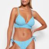 Trendyol Blue Gingham texturált nyakkendős normál lábú bikini alsó