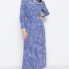 Trendyol Blue Gingham texturált szövet baba gallér derék Gipe részletes szőtt ruha