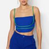 Trendyol Blue-Green Crop Piping Woven Bustier