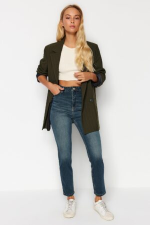 Trendyol Blue High Derék karcsú anya farmer