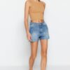 Trendyol Blue High Waist Denim Shorts