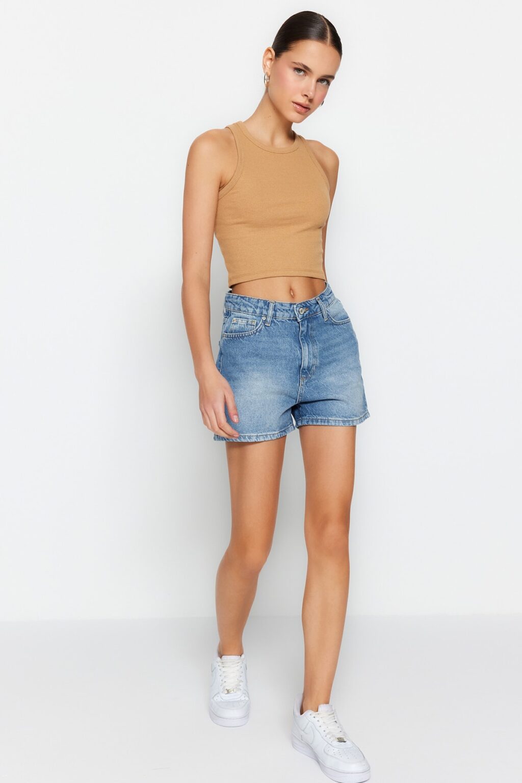 Trendyol Blue High Waist Denim Shorts