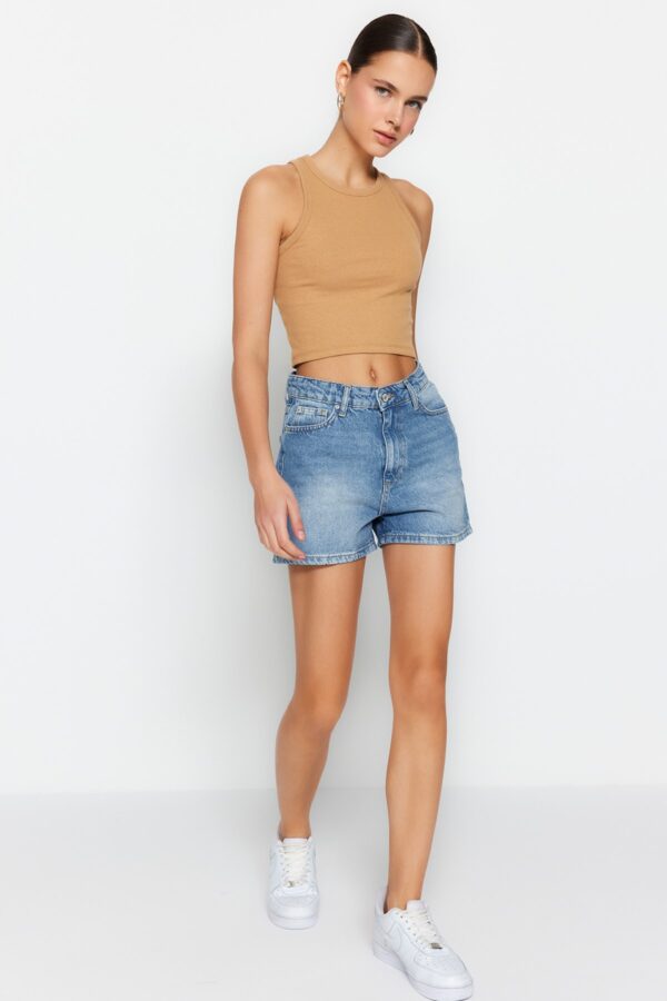 Trendyol Blue High Waist Denim Shorts