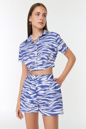 Trendyol Blue High Waist Woven Shorts