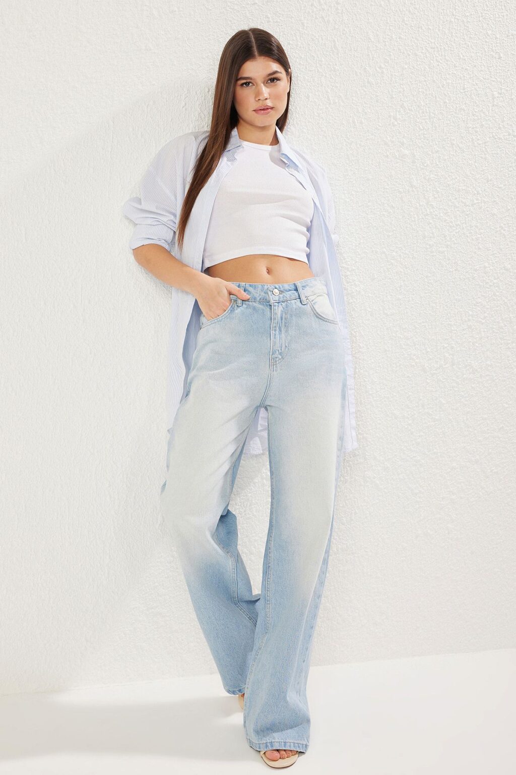 Trendyol Blue Low Waist Wide Leg Jeans