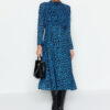 Trendyol Blue Midi Leopard mintás szőtt ruha