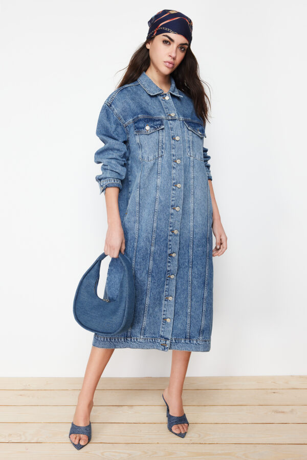 Trendyol Blue More Sustainable Denim Trench Coat