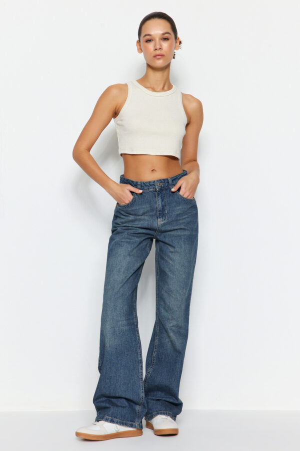Trendyol Blue More Sustainable Faded Effect Vintage High Waist Wide Leg Jeans