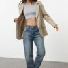 Trendyol Blue More Sustainable Faded Effect Vintage Regular Waist Straight Jeans