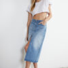 Trendyol Blue More Sustainable Front Zipper High Waist Midi Denim Skirt