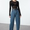Trendyol Blue More Sustainable High Waist Skater Baggy Jeans