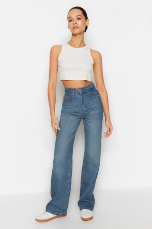 Trendyol Blue More Sustainable High Waist Wide Leg Jeans