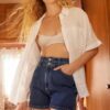 Trendyol Blue More Sustainable Waist Detail Denim Shorts