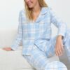 Trendyol Blue-Multicolored Cotton Plaid Pocket Detail Flannel Fabric Woven Pajama Set