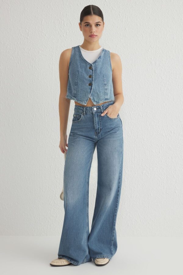 Trendyol Blue Normal Waist Wide Leg Jeans