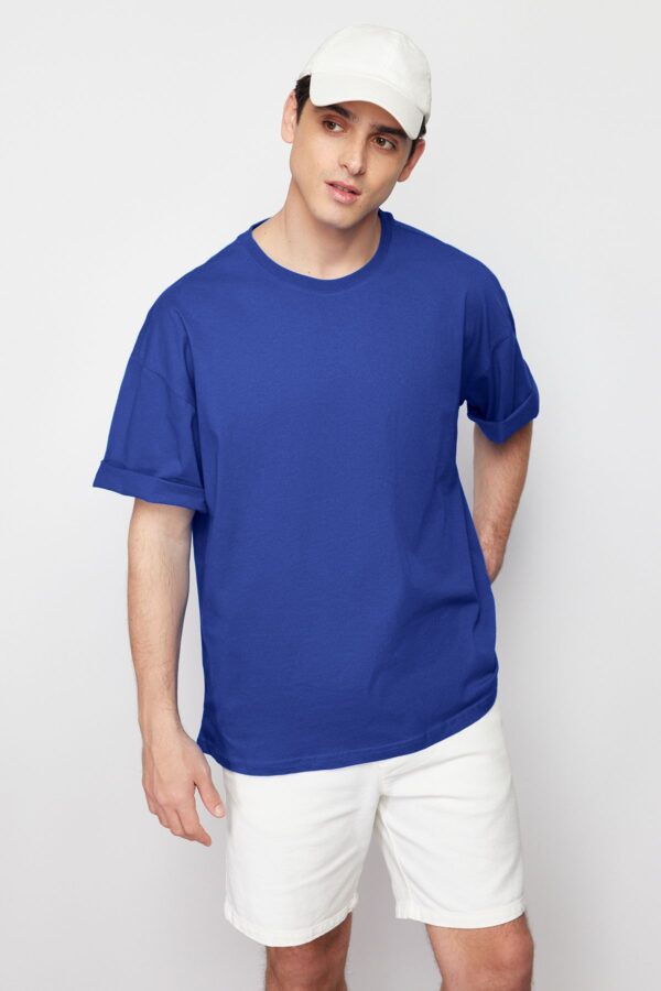 Trendyol Blue Oversize/Wide Basic Cut 100% Cotton T-Shirt