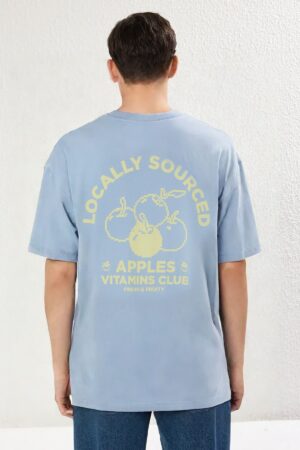 Trendyol Blue Oversize/Wide Cut Fruit Printed 100% Cotton T-Shirt