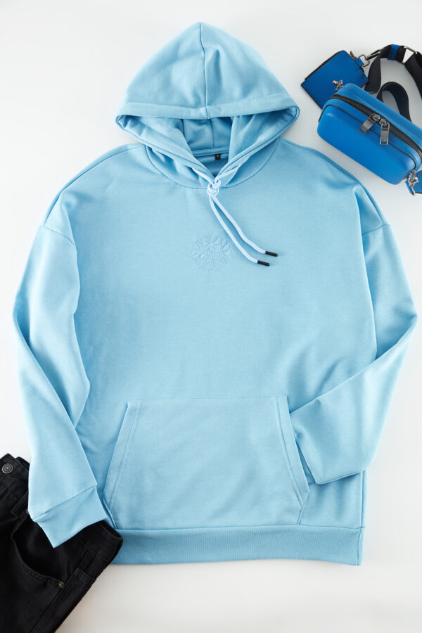 Trendyol Blue Oversize/Wide Cut Hooded Floral Embroidered Sweatshirt