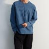 Trendyol Blue Oversize/Wide Cut Limited Edition 100% Cotton Sweatshirt with Textured Label