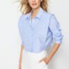 Trendyol Blue Padded Sleeves Stone Crop Woven Shirt