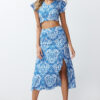 Trendyol Blue Patterned Slit Ribbed Flexible Knitted Blouse Skirt Top-Bottom Set