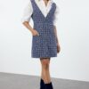 Trendyol Blue Plaid / Checkered Mini Woven Tweed Vest Dress