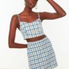 Trendyol Blue Plaid Strappy Crop Blouse