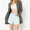 Trendyol Blue Pleated High Waist Denim Shorts
