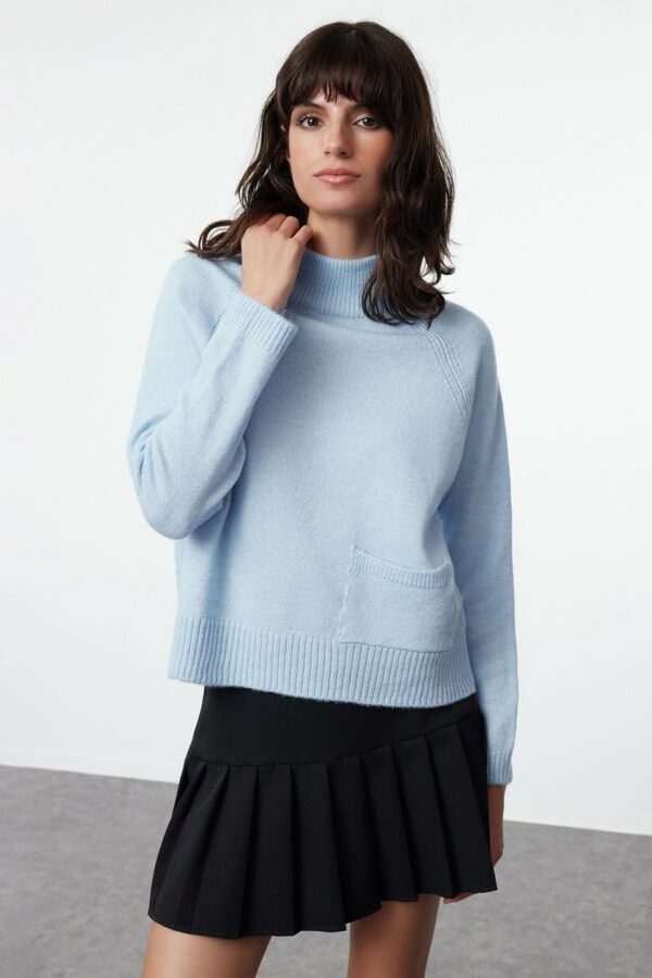 Trendyol Blue Pocket Detailed Soft Textured Knitwear Sweater