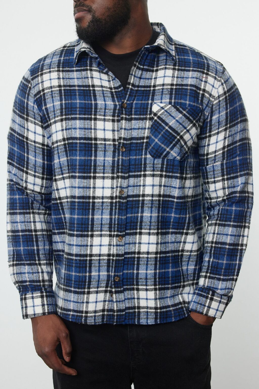 Trendyol Blue Regular Fit Winter Checkered Plaid Lumberjack Plus Size Shirt